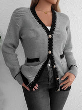 Load image into Gallery viewer, Contrast Trim Button Up Long Sleeve Cardigan
