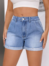 Load image into Gallery viewer, Rolled Hem Mid-Rise Waist Denim Shorts
