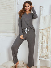 Load image into Gallery viewer, Notched Long Sleeve Top and Pants Set
