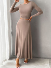 Load image into Gallery viewer, Devine Round Neck Long Sleeve Top and Skirt Set
