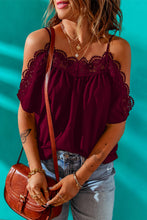 Load image into Gallery viewer, Spaghetti Strap Cold-Shoulder Lace Trim Blouse
