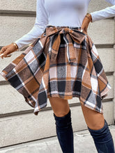 Load image into Gallery viewer, Tied Plaid Asymmetrical Hem Skirt
