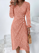 Load image into Gallery viewer, Full Size Printed Surplice Long Sleeve Midi Dress
