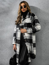 Load image into Gallery viewer, Plaid Collared Neck Long Sleeve Coat
