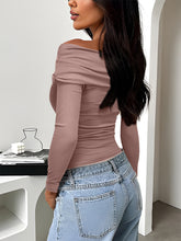 Load image into Gallery viewer, Ruched One Shoulder Long Sleeve T-Shirt
