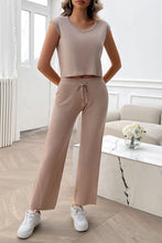 Load image into Gallery viewer, Ribbed Round Neck Top and Pants Set
