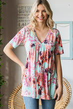 Load image into Gallery viewer, Heimish Full Size Floral V-Neck Short Sleeve Babydoll Blouse
