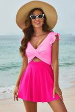 Load image into Gallery viewer, Cutout V-Neck Cap Sleeve One-Piece Swimwear
