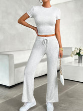 Load image into Gallery viewer, Round Neck Short Sleeve Top and Pants Set
