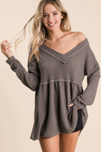 Load image into Gallery viewer, BiBi Waffle Knit V-Neck Babydoll Blouse
