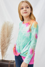 Load image into Gallery viewer, Girls Tie-Dye Twist Front Long Sleeve Top
