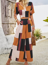 Load image into Gallery viewer, Color Block V-Neck Top and Wide Leg Pants Set
