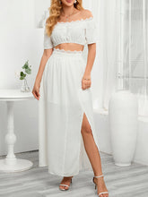 Load image into Gallery viewer, Lace Detail Off Shoulder Top and Slit Skirt Set
