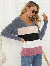 Load image into Gallery viewer, Shiny Color Block Long Sleeve Sweater
