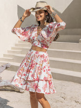 Load image into Gallery viewer, Printed Half Sleeve Top and Layered Skirt Set
