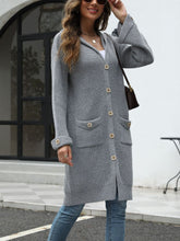 Load image into Gallery viewer, Pocketed Button Up Long Sleeve Hooded Cardigan
