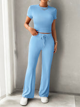 Load image into Gallery viewer, Round Neck Short Sleeve Top and Pants Set
