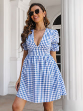 Load image into Gallery viewer, Decorative Button Plaid Short Sleeve Dress
