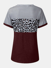 Load image into Gallery viewer, Full Size Striped Leopard Round Neck Short Sleeve T-Shirt
