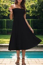 Load image into Gallery viewer, Pleated Off-Shoulder Midi Dress
