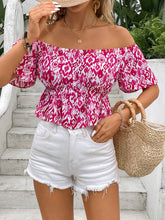 Load image into Gallery viewer, Peplum Printed Off-Shoulder Short Sleeve Blouse
