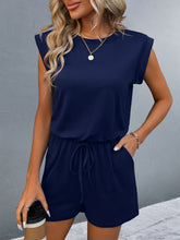 Load image into Gallery viewer, Round Neck Cap Sleeve Romper
