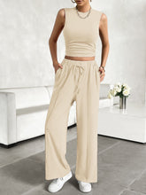 Load image into Gallery viewer, Mock Neck Sleeveless Top and Drawstring Pants Set
