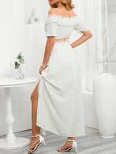 Load image into Gallery viewer, Lace Detail Off Shoulder Top and Slit Skirt Set
