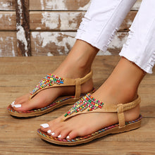 Load image into Gallery viewer, PU Leather Beaded Flat Sandals
