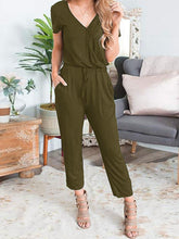 Load image into Gallery viewer, Drawstring Surplice Short Sleeve Jumpsuit
