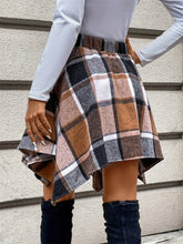 Load image into Gallery viewer, Tied Plaid Asymmetrical Hem Skirt
