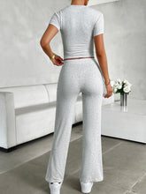 Load image into Gallery viewer, Round Neck Short Sleeve Top and Pants Set
