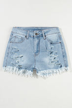 Load image into Gallery viewer, Distressed Raw Hem Denim Shorts
