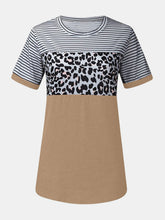 Load image into Gallery viewer, Full Size Striped Leopard Round Neck Short Sleeve T-Shirt
