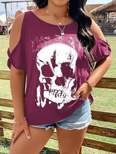 Load image into Gallery viewer, Plus Size Skeleton Graphic Round Neck Cold Shoulder T-Shirt
