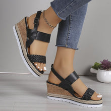 Load image into Gallery viewer, PU Leather Woven Wedge Sandals
