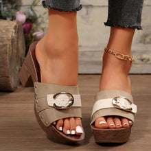 Load image into Gallery viewer, Buckle Trim Block Heel Sandals
