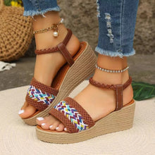 Load image into Gallery viewer, Open Toe Wedge Woven Sandals
