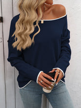 Load image into Gallery viewer, Contrast Trim Round Neck Long Sleeve Sweater
