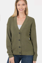 Load image into Gallery viewer, Zenana Button Up V-Neck Dropped Shoulder Cardigan
