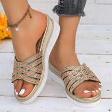 Load image into Gallery viewer, Rhinestone Open Toe Wedge Sandals
