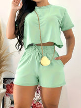 Load image into Gallery viewer, Full Size Round Neck Short Sleeve Top and Shorts Set
