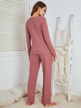 Load image into Gallery viewer, Notched Long Sleeve Top and Pants Set
