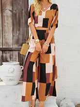 Load image into Gallery viewer, Color Block V-Neck Top and Wide Leg Pants Set
