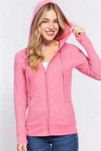 Load image into Gallery viewer, ACTIVE BASIC Waffle Knit Drawstring Zip Up Long Sleeve Hoodie
