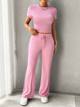 Load image into Gallery viewer, Round Neck Short Sleeve Top and Pants Set
