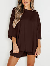 Load image into Gallery viewer, Full Size Round Neck Top and Skinny Shorts Set
