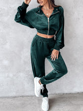 Load image into Gallery viewer, Zip Up Long Sleeve Cropped Top and Joggers Set
