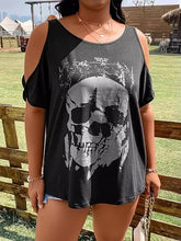 Load image into Gallery viewer, Plus Size Skeleton Graphic Round Neck Cold Shoulder T-Shirt
