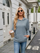 Load image into Gallery viewer, Ribbed Drawstring Long Sleeve Hoodie
